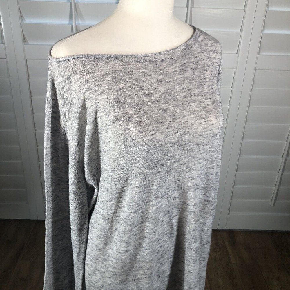 Zara Knit Long Sleeve Heather Gray Top M Rolled Neck Ties at Wrist Lightweight